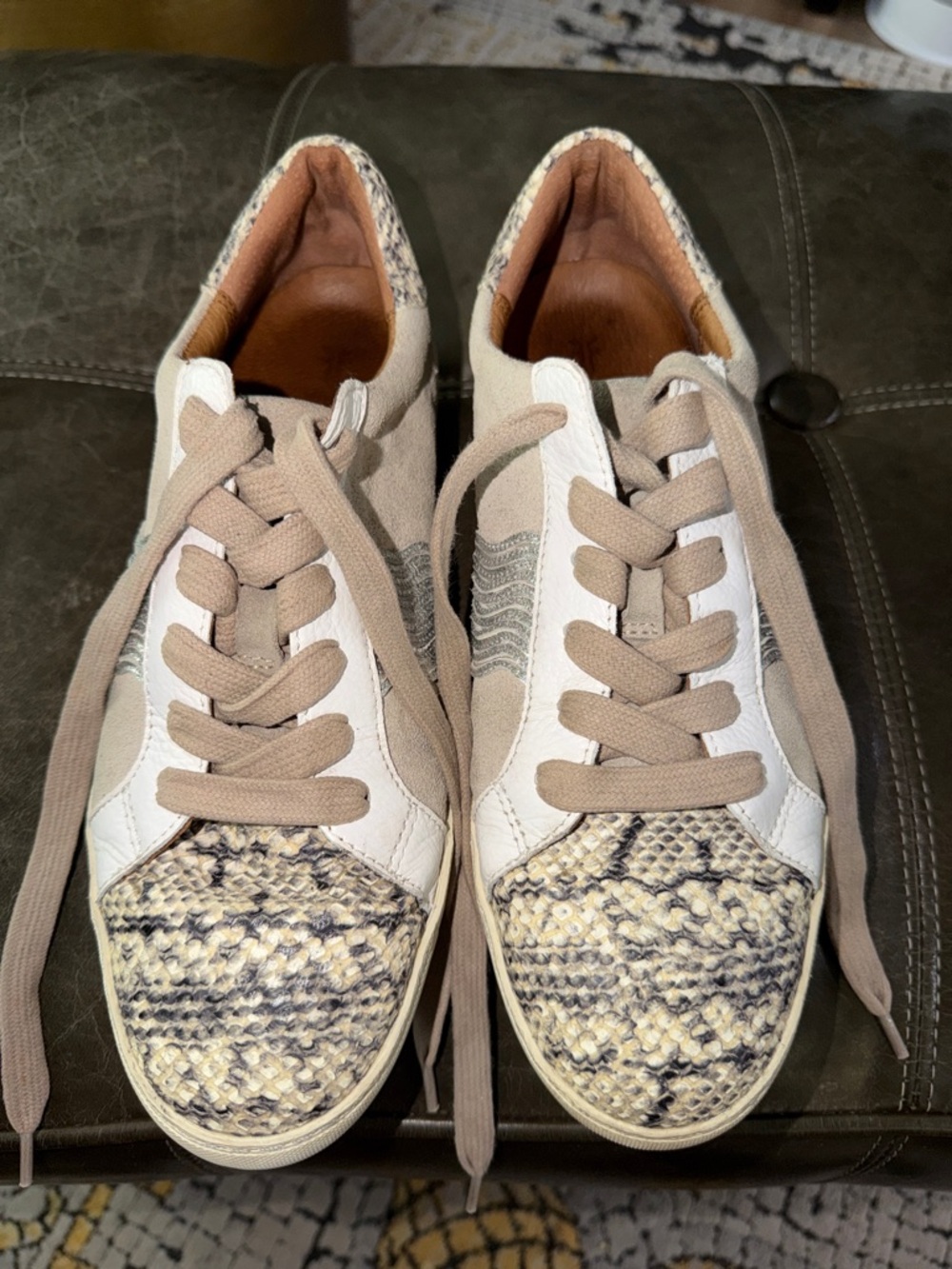 Frye Webster sneakers featuring suede, white leather & silver snake-print